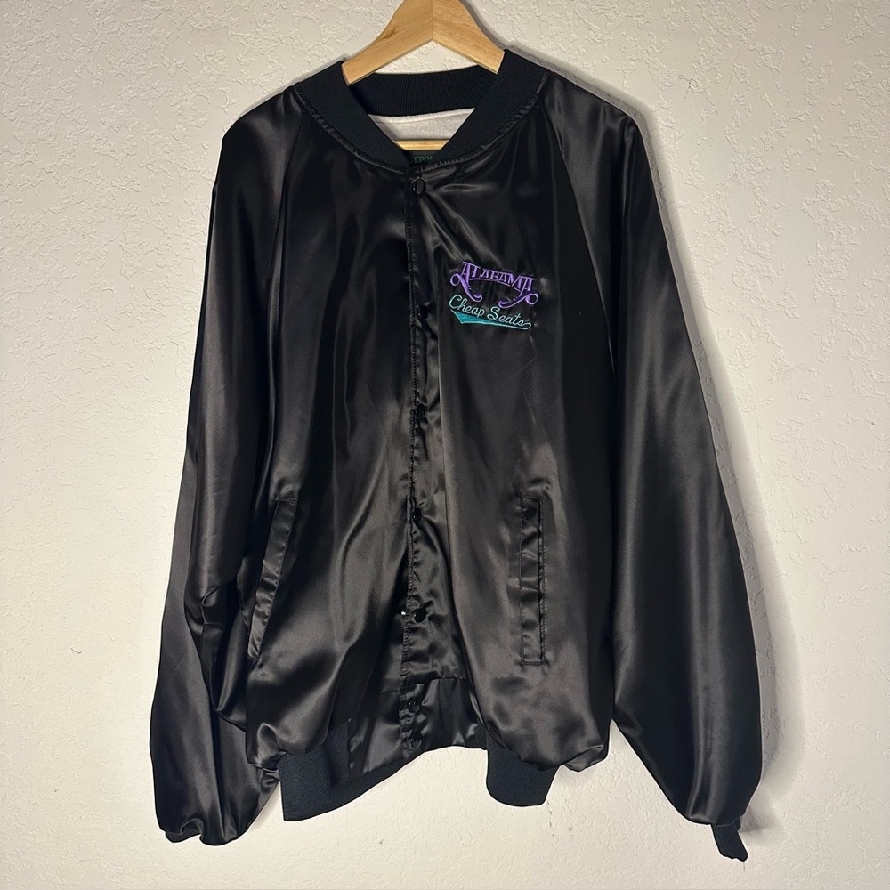 Vintage Alabama Black Satin Bomber Jacket
